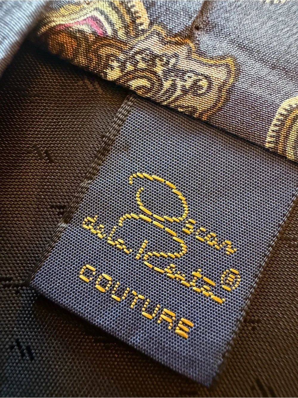 Vintage Oscar de la Renta Couture Steel Blue Paisley Silk Tie